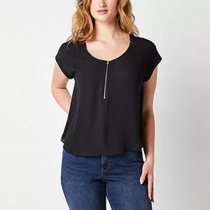 Black Bold Elements Womens Zip Front Blouse Size 1X